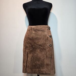 The Limited Leather Suede High Waist Button Down A Line Mini Skirt 12